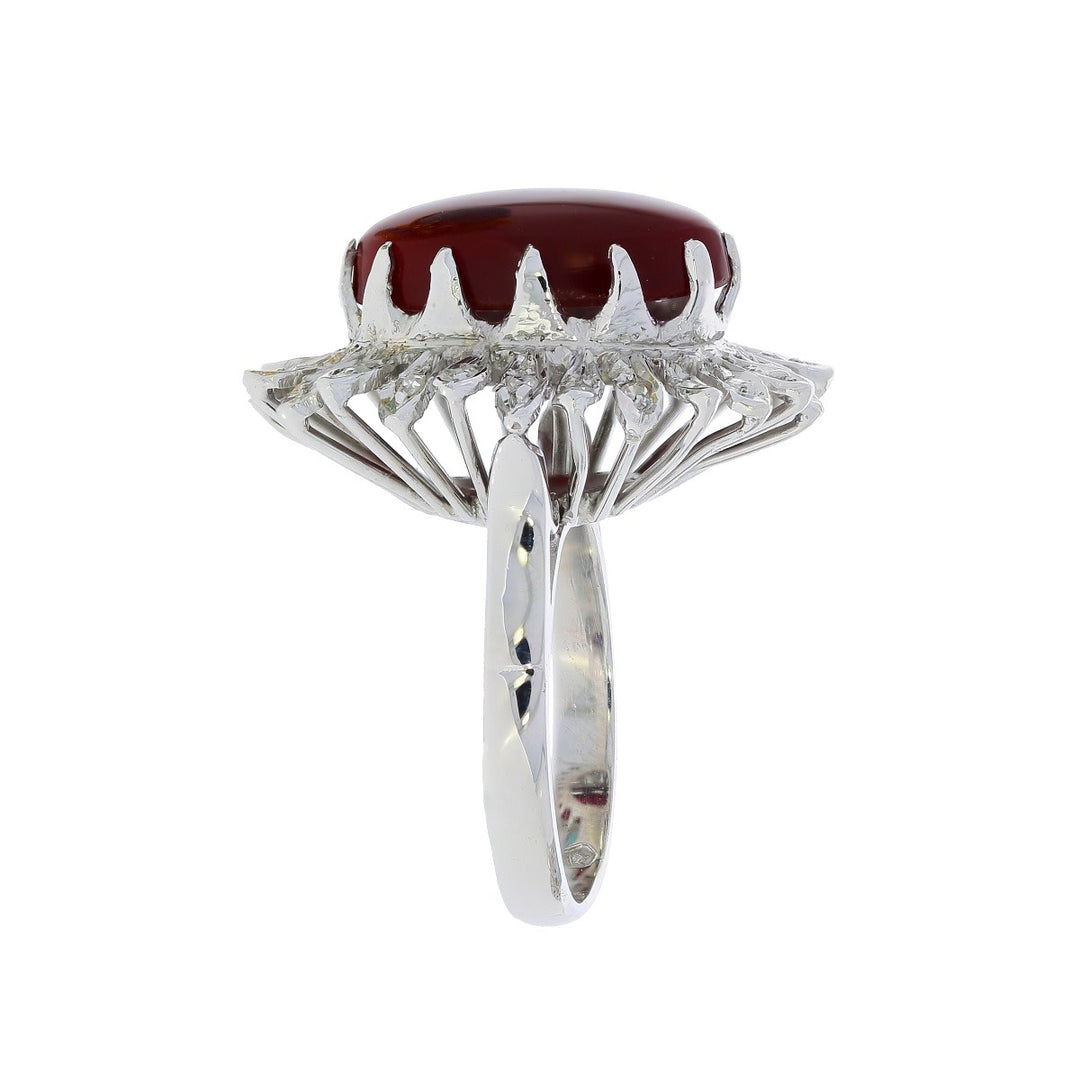 Dark Red Agate Halo Diamond 14K White Gold Ring 3.11 CT