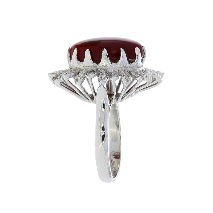Dark Red Agate Halo Diamond 14K White Gold Ring 3.11 CT