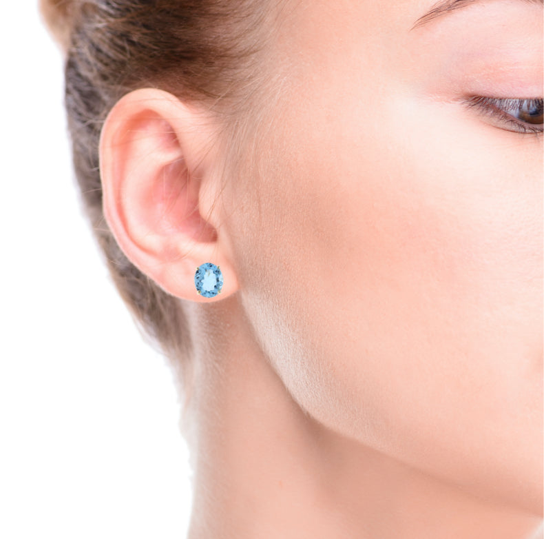 Swiss Blue Topaz Studs 14K Yellow Gold 7.50 CTW