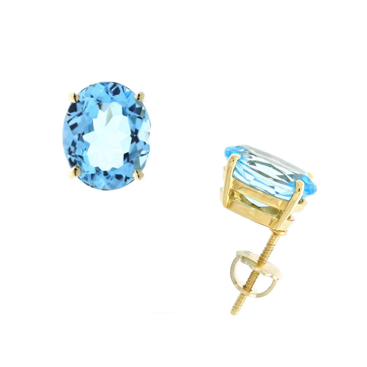 Swiss Blue Topaz Studs 14K Yellow Gold 7.50 CTW