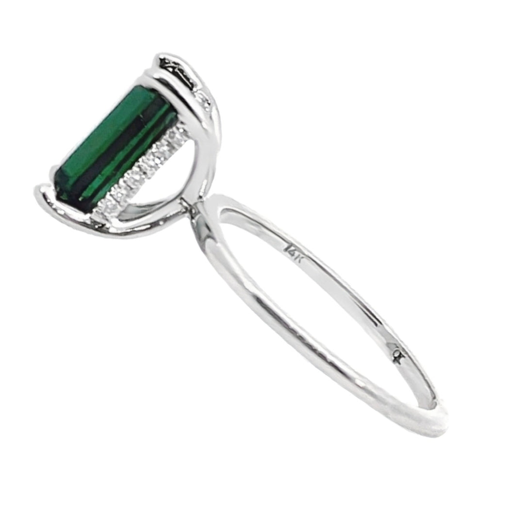 Tourmaline Hidden Diamond Halo Ring 14K White Gold 2.43 CT