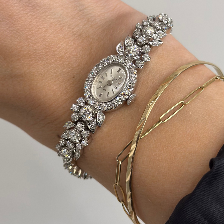 Bulova Vintage Cocktail Diamond Ladies Watch 14K White Gold 3.37CT