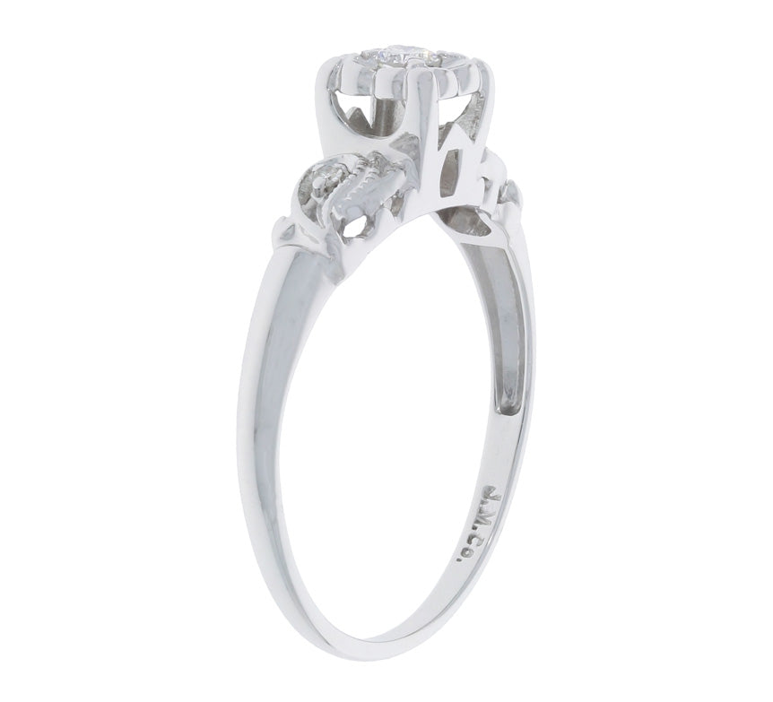 Vintage Diamond Engagement Ring 14K White Gold