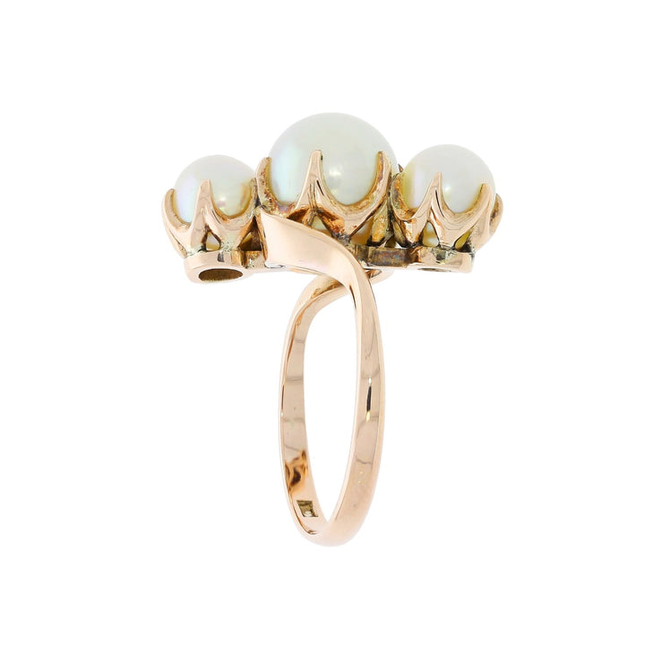 Victorian 3 Pearl Ring 14K Yellow Gold GIA