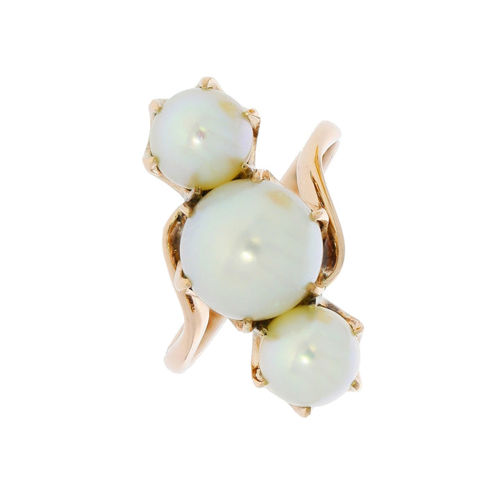 Victorian 3 Pearl Ring 14K Yellow Gold GIA