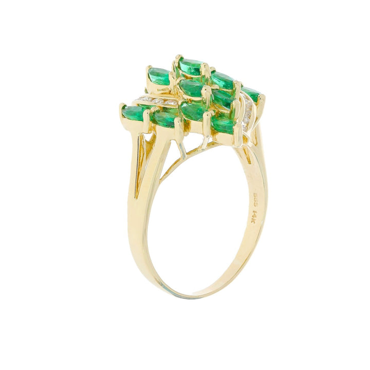 Cluster Emerald Diamond 14K Yellow Gold Ring 1.95 CTW