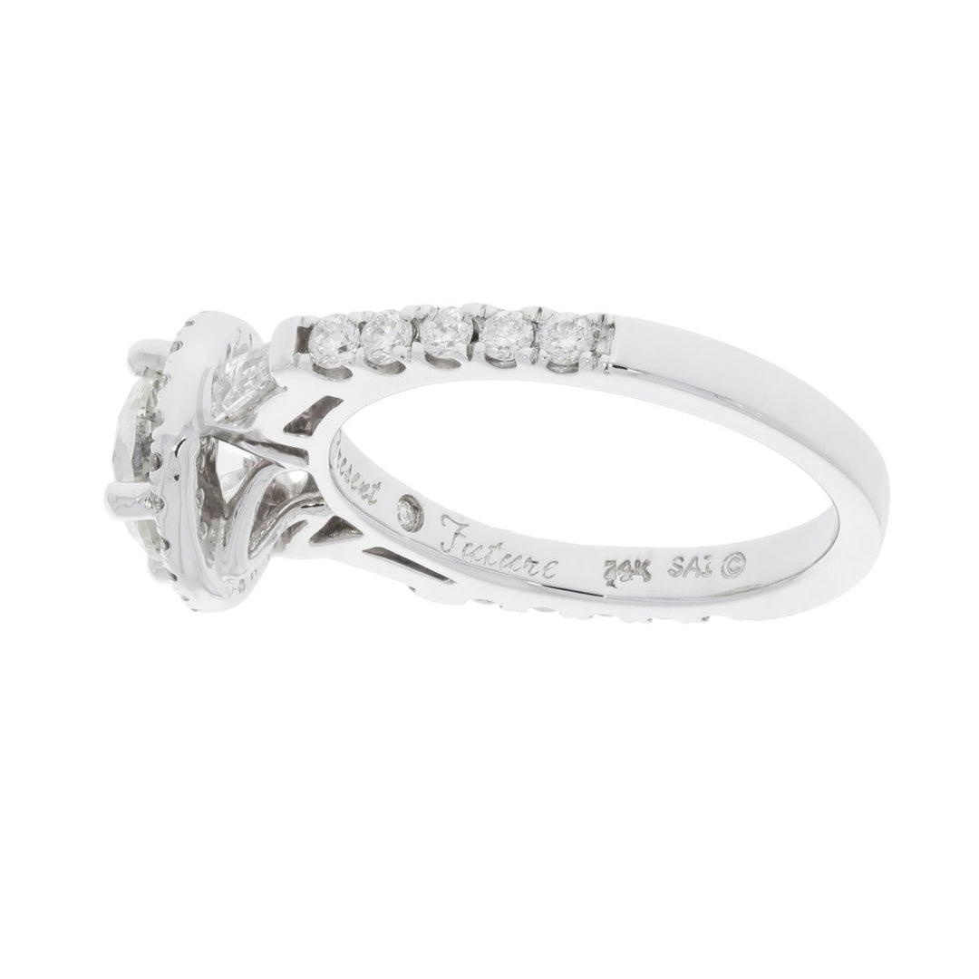 Diamond Halo Solitaire Engagement Ring 14K White Gold 1.53 CT