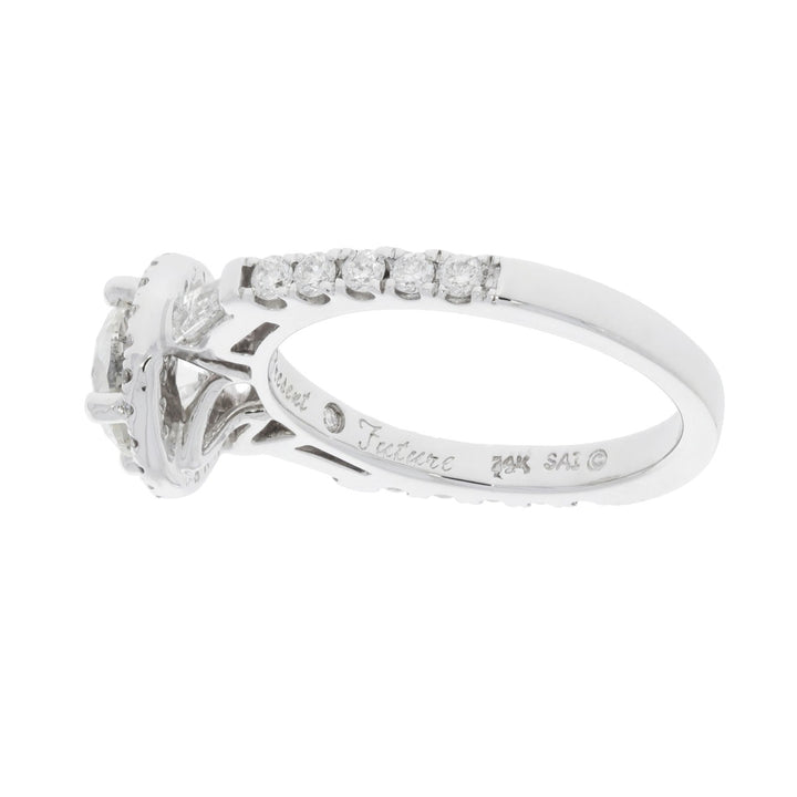 Diamond Halo Solitaire Engagement Ring 14K White Gold 1.53 CT