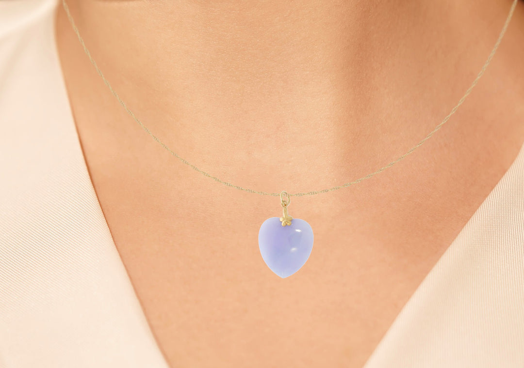 Lavender Jade Heart Pendant 18K Yellow Gold