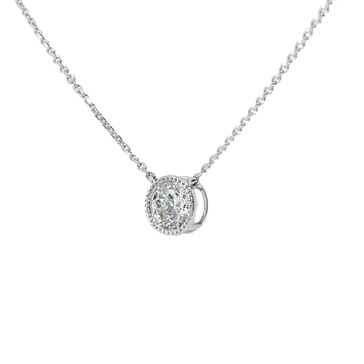 Milgrain Diamond Floating Necklace 14K White Gold .70CT GIA