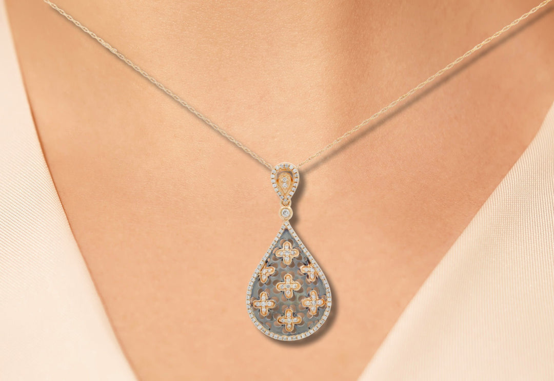 Diamond Pear Drop Necklace 14K Rose Gold .37CTW