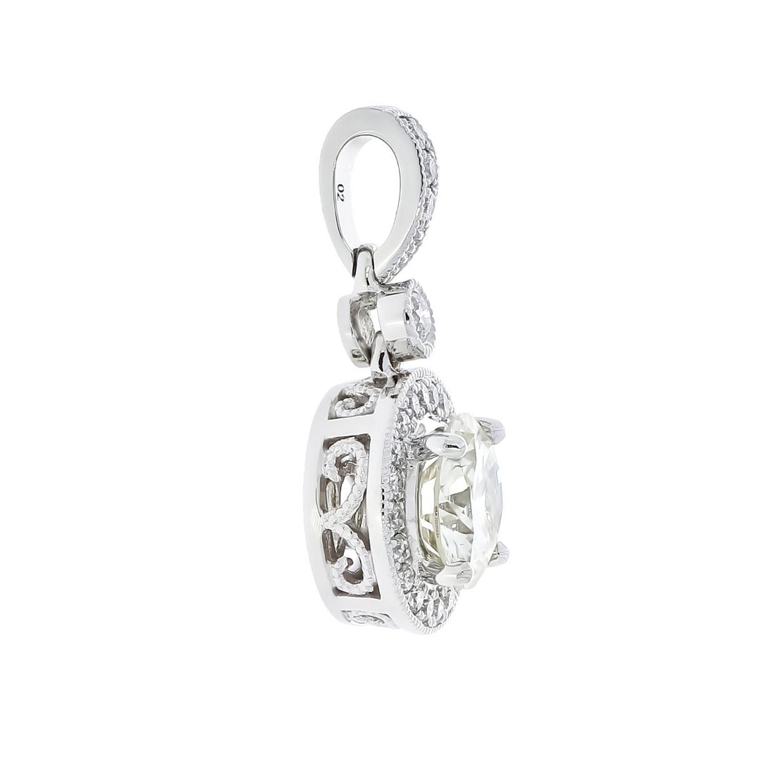 Round Diamond Halo Pendant 14K White Gold .98CTW