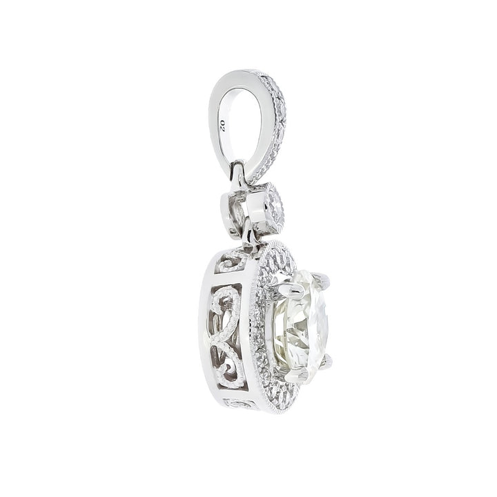 Round Diamond Halo Pendant 14K White Gold .98CTW