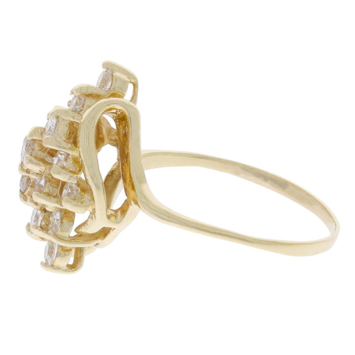 Retro Diamond Cluster Ring 14K Yellow Gold 1.05 CTW