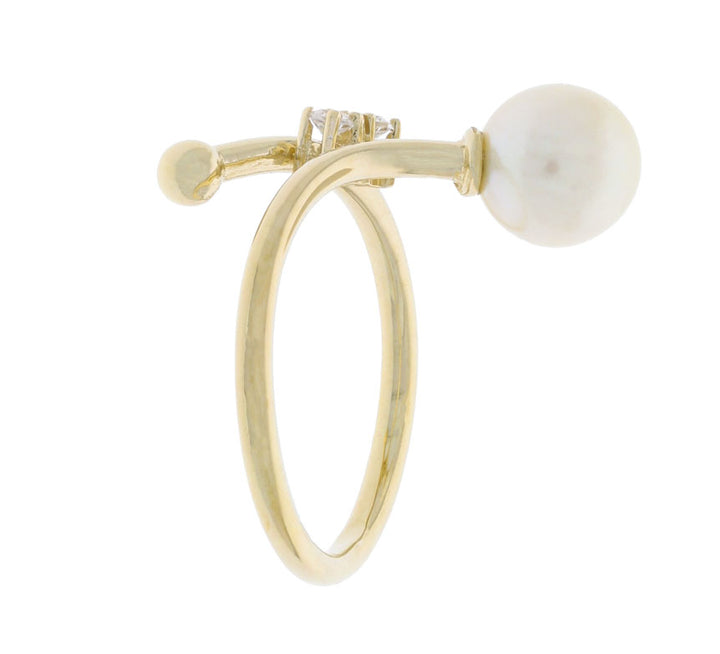Pearl White Topaz Bypass Ring 14K Yellow Gold