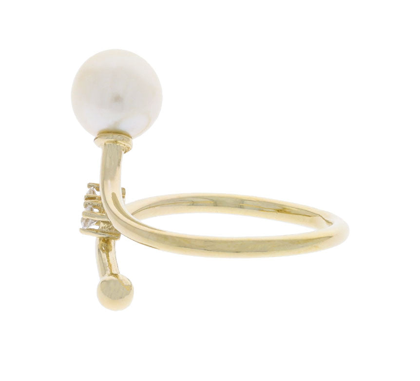 Pearl White Topaz Bypass Ring 14K Yellow Gold