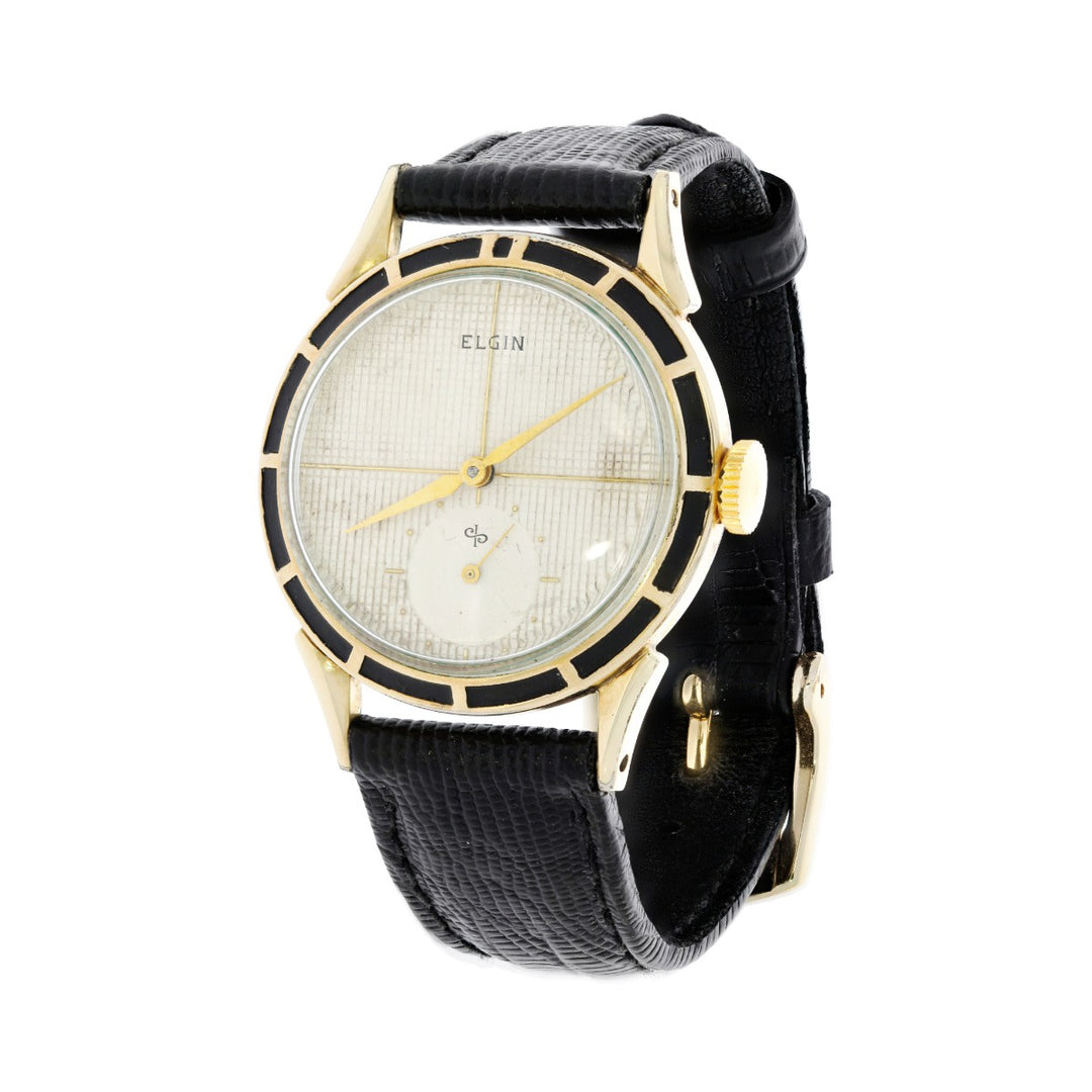 Elgin Enamel Bezel & Crosshair Dial Mens Watch Cal. 712 1940s
