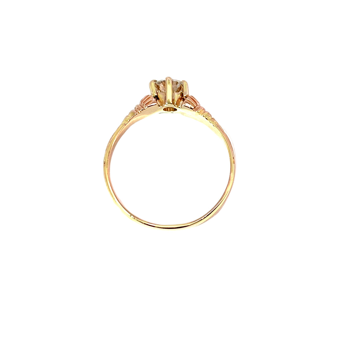 Old Mine Cut Diamond Hand Engraved Ring 14K Yellow Gold .40CT