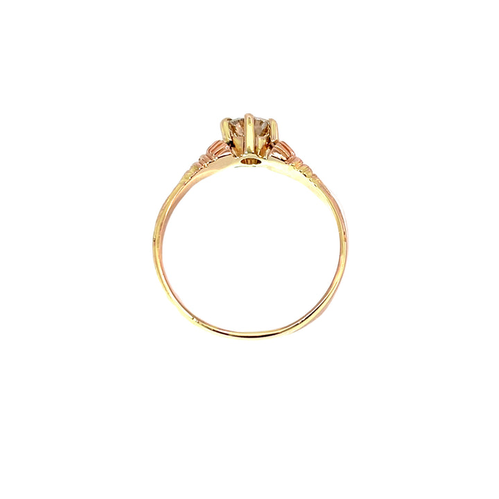 Old Mine Cut Diamond Hand Engraved Ring 14K Yellow Gold .40CT