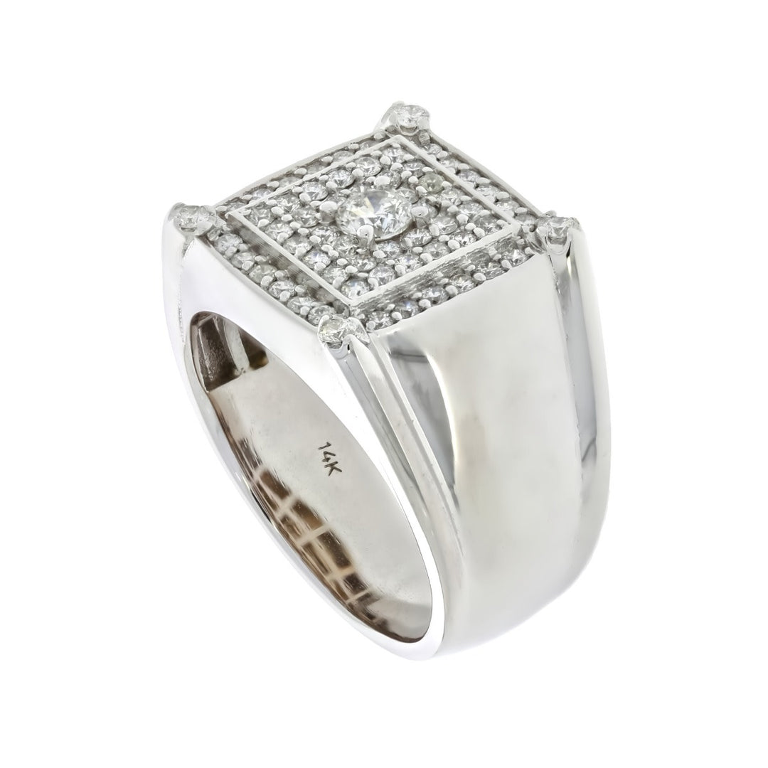 Men's Diamond Square Ring 14K White Gold .82 CTW