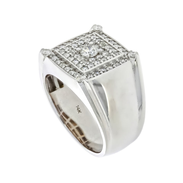Men's Diamond Square Ring 14K White Gold .82 CTW