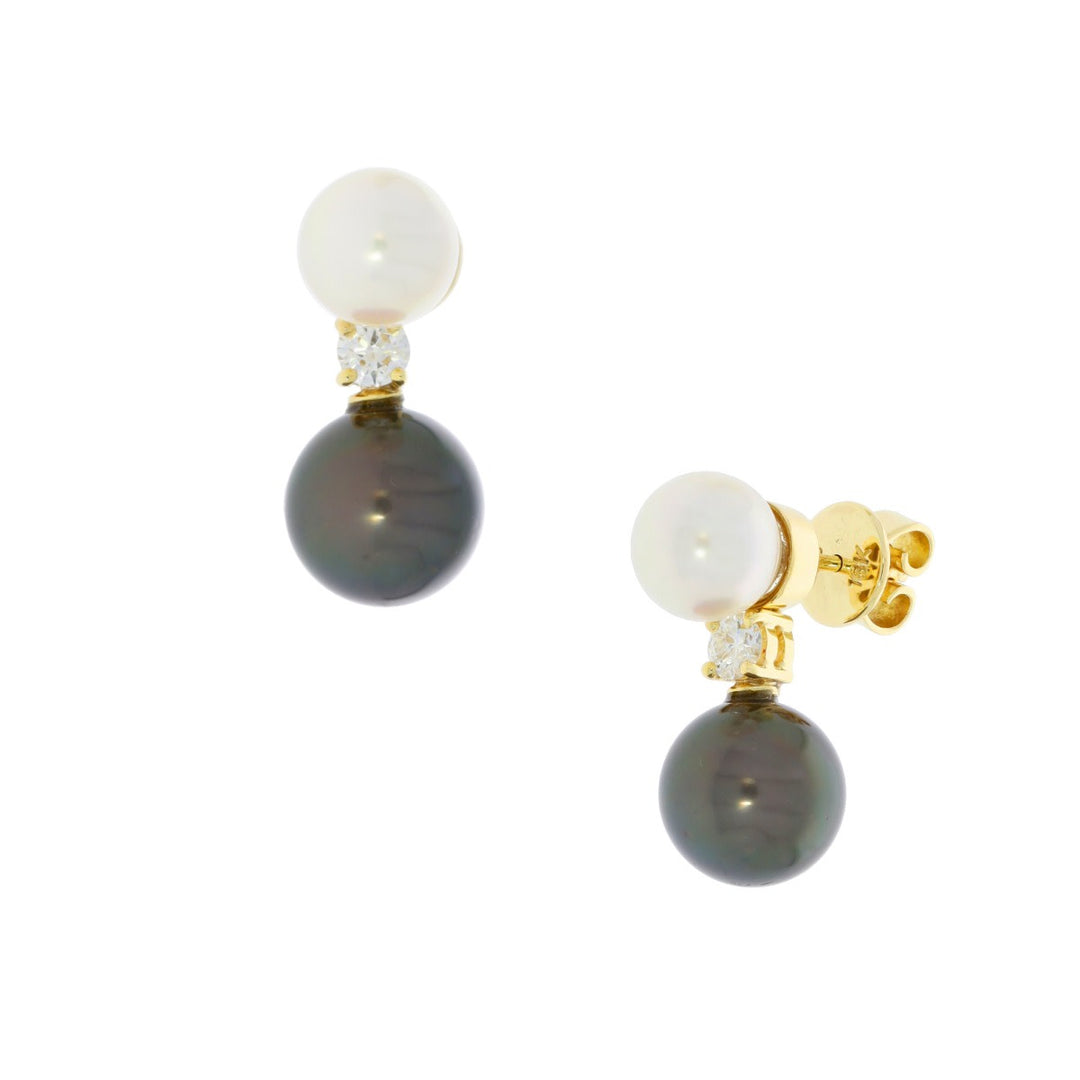 Tahitian Pearl Diamond Earrings 18K Yellow Gold