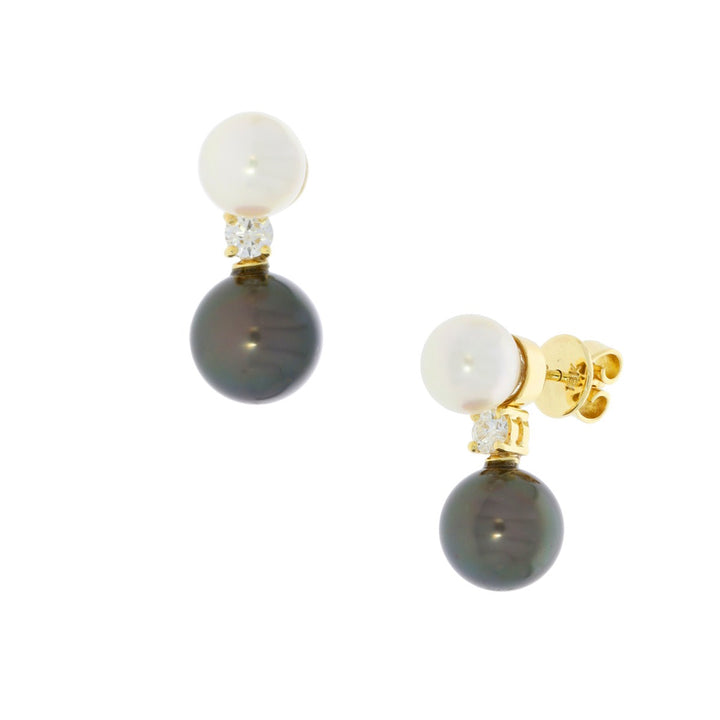 Tahitian Pearl Diamond Earrings 18K Yellow Gold