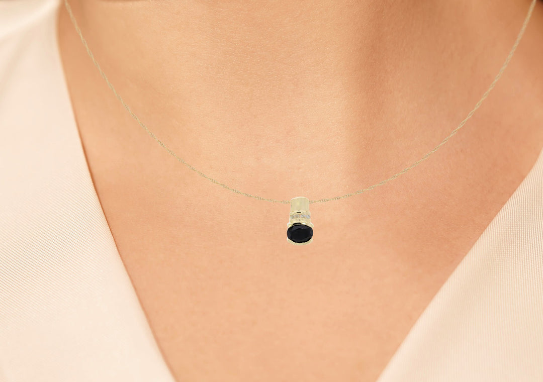 Onyx Diamond Pendant 14K Yellow Gold