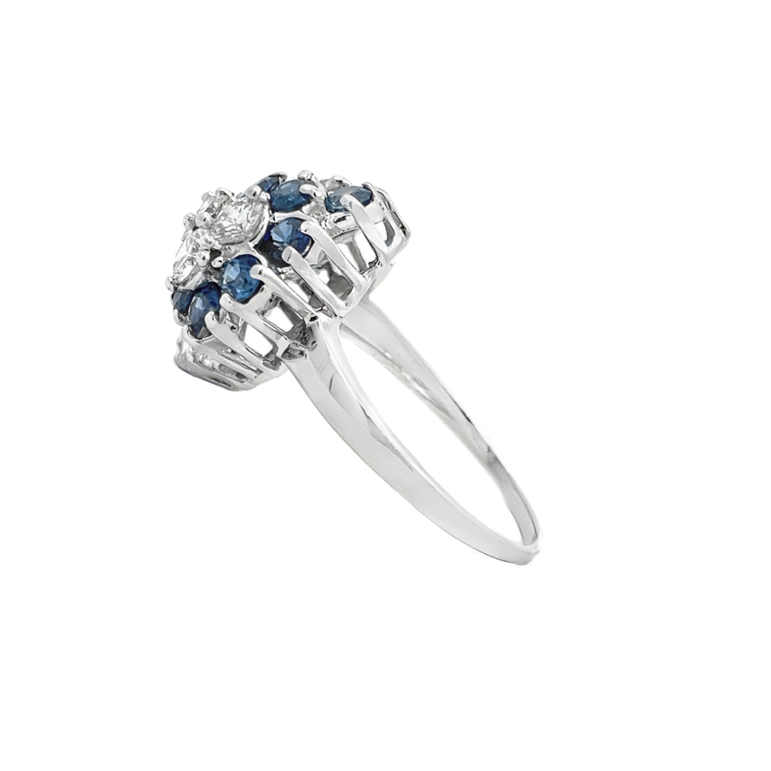 Cluster Sapphire Diamond Ring 14K White Gold Vintage 1.28 CTW