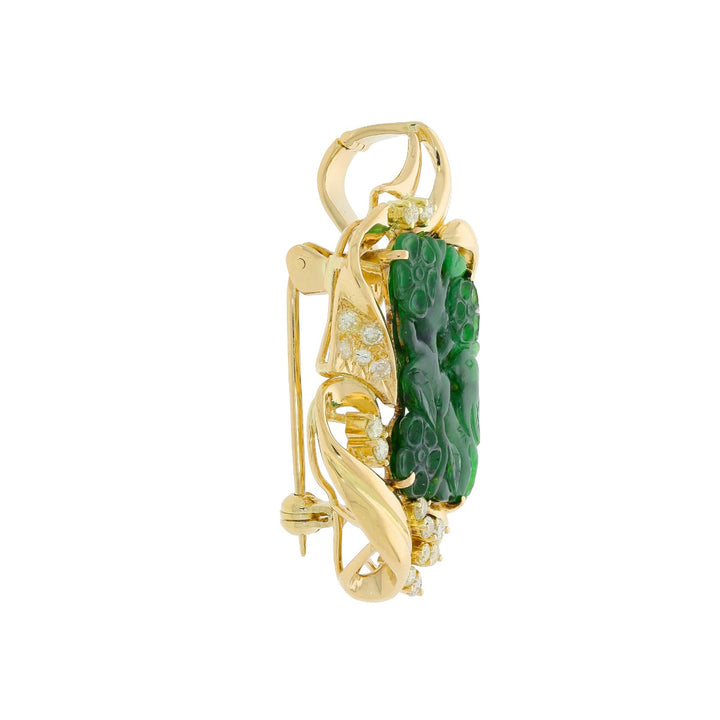 Jadeite Jade & Diamond Brooch Pendant 18K Yellow Gold