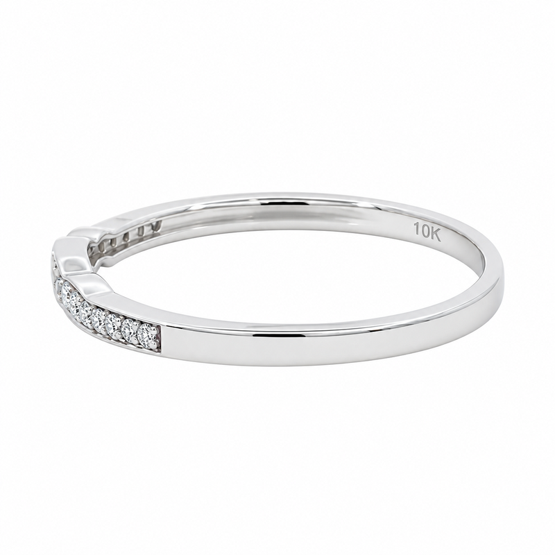 Diamond Curved Band 0.06CT Vintage Style 10K White Gold
