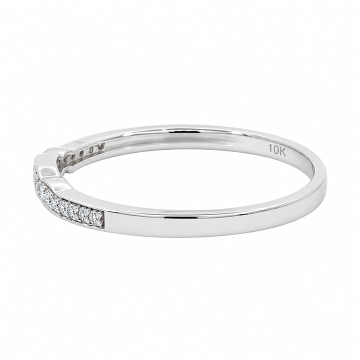 Diamond Curved Band 0.06CT Vintage Style 10K White Gold