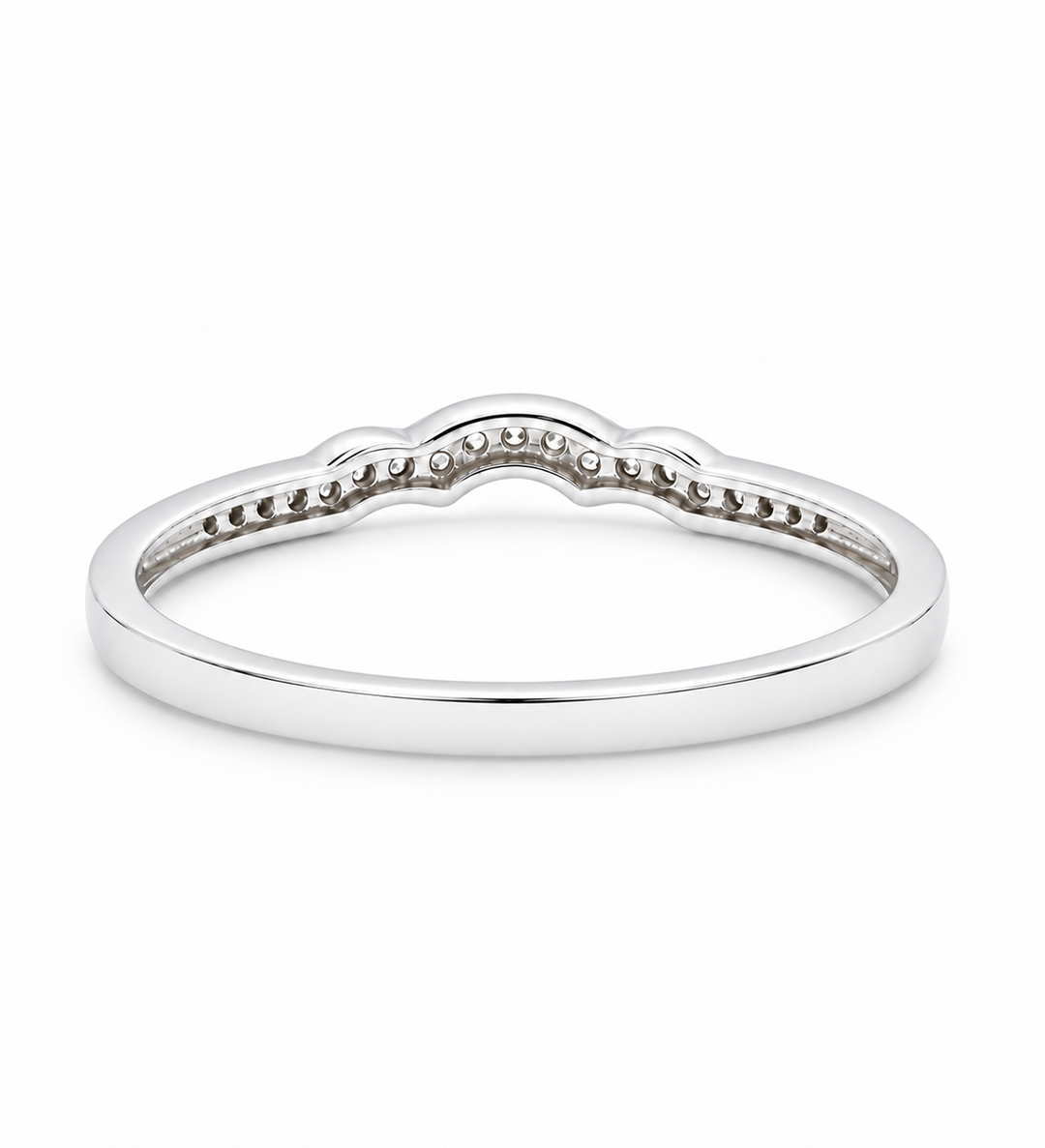 Diamond Curved Band 0.06CT Vintage Style 10K White Gold