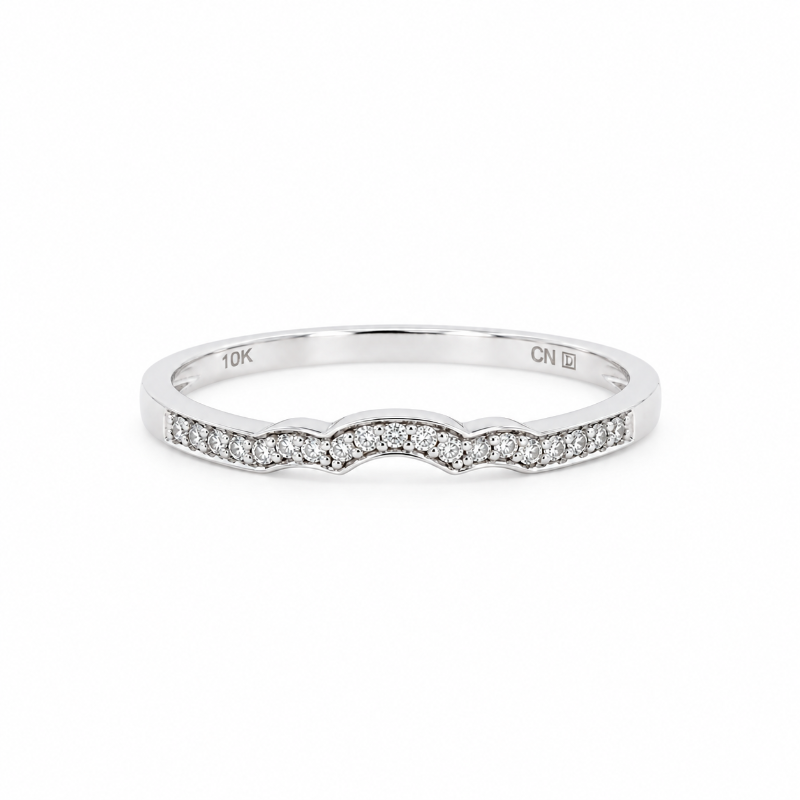 Diamond Curved Band 0.06CT Vintage Style 10K White Gold