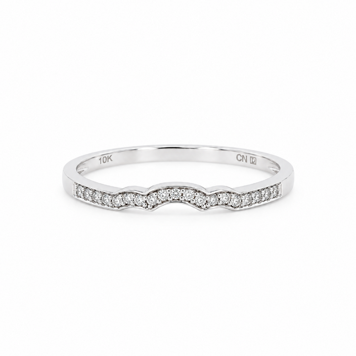 Diamond Curved Band 0.06CT Vintage Style 10K White Gold