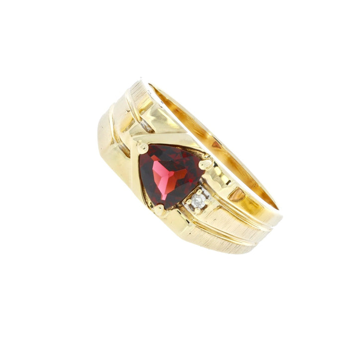 Men's Garnet Diamond Ring 10K Yellow Gold 1CT