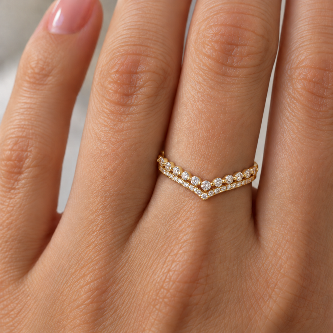 Double Chevron Diamond Band 14K Yellow Gold .55CTW