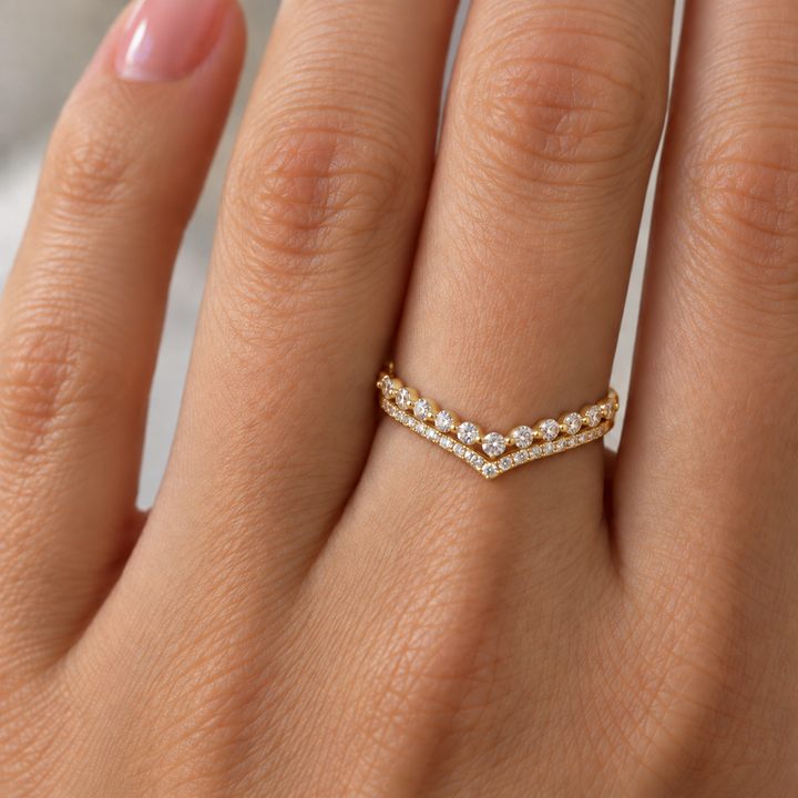 Double Chevron Diamond Band 14K Yellow Gold .55CTW