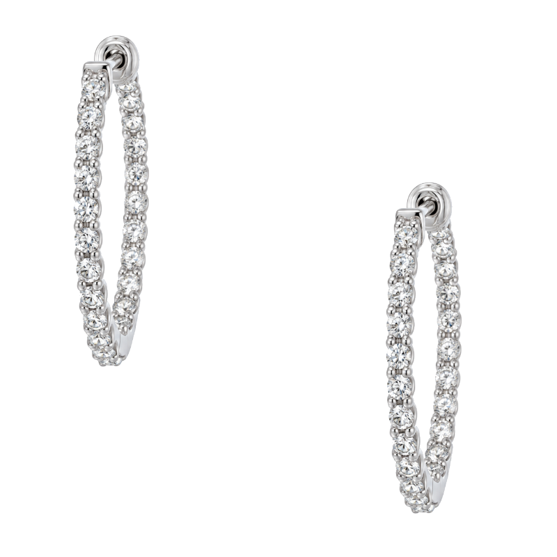 14K white gold bubble style diamond hoop earrings featuring 0.96CTW round diamonds in a 23MM hoop design.