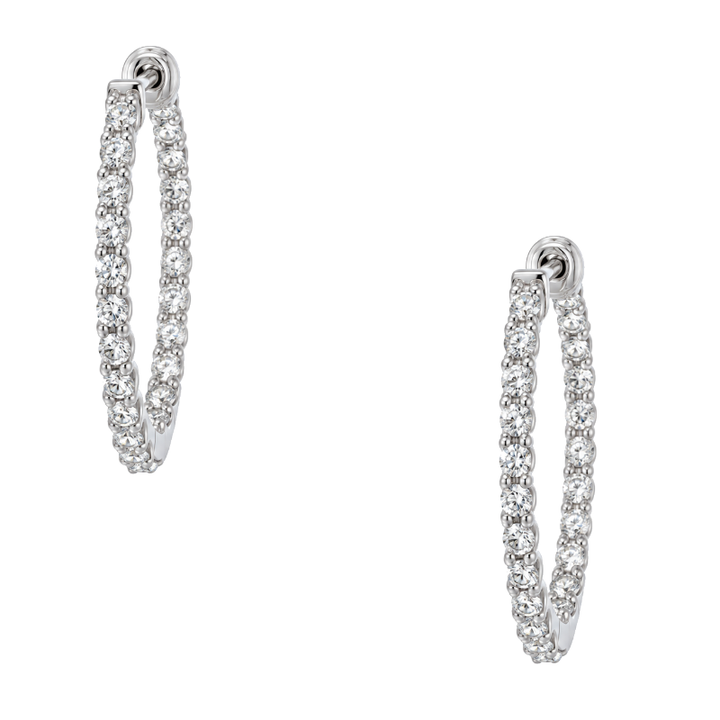 14K white gold bubble style diamond hoop earrings featuring 0.96CTW round diamonds in a 23MM hoop design.