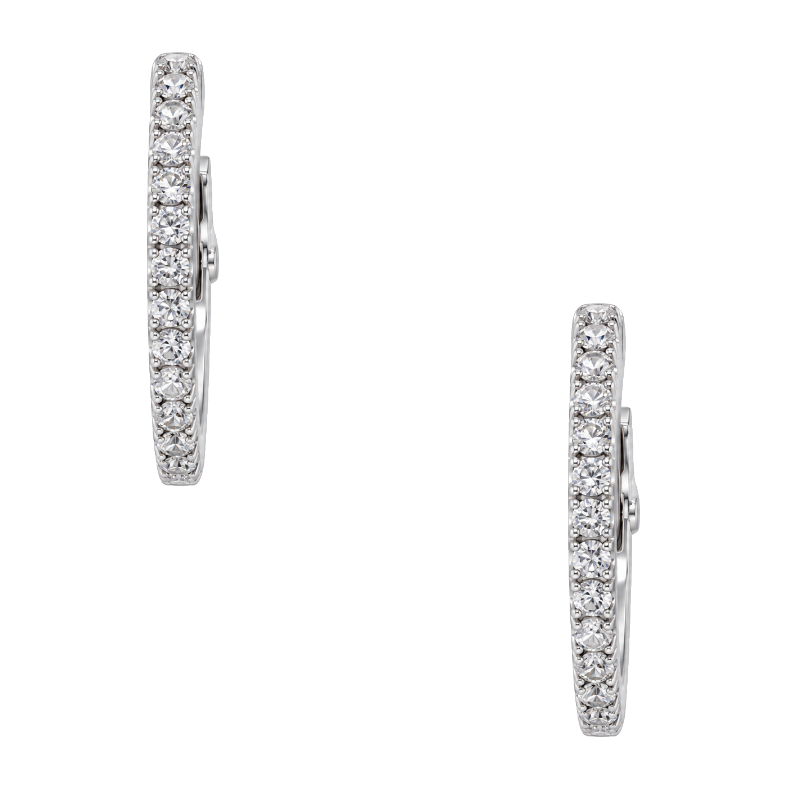 14K white gold diamond hoop earrings featuring 0.68CTW round diamonds in a classic 20MM hoop design.