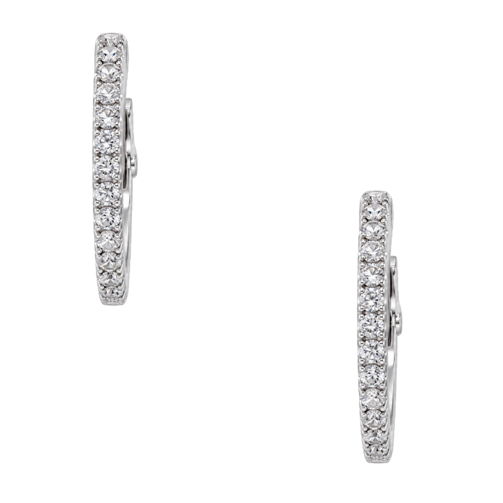 14K white gold diamond hoop earrings featuring 0.68CTW round diamonds in a classic 20MM hoop design.