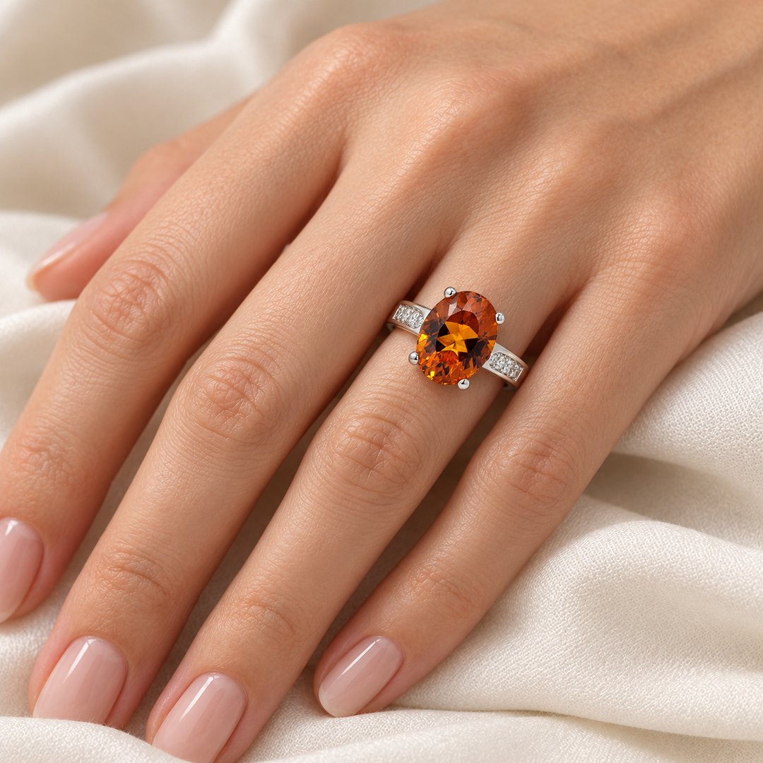 Madeira Citrine &amp; Diamond Ring 14K White Gold 3.20CT