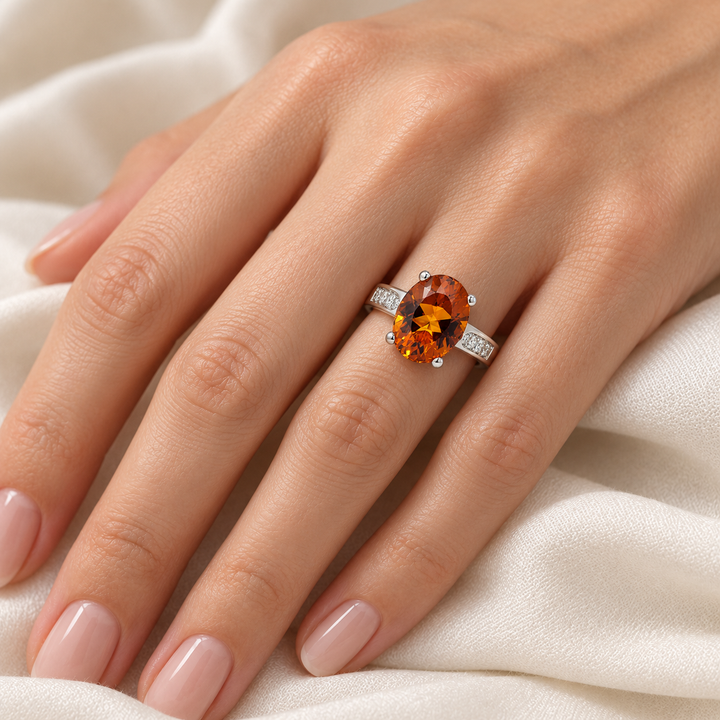 Madeira Citrine &amp; Diamond Ring 14K White Gold 3.20CT