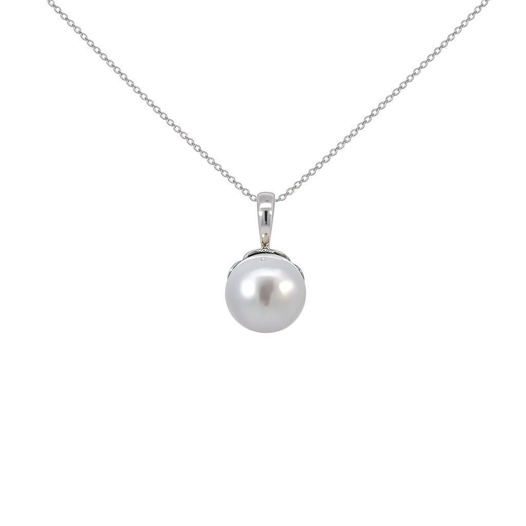 14K white gold natural pearl pendant featuring a 6MM non-cultured pearl in an elegant, classic design.
