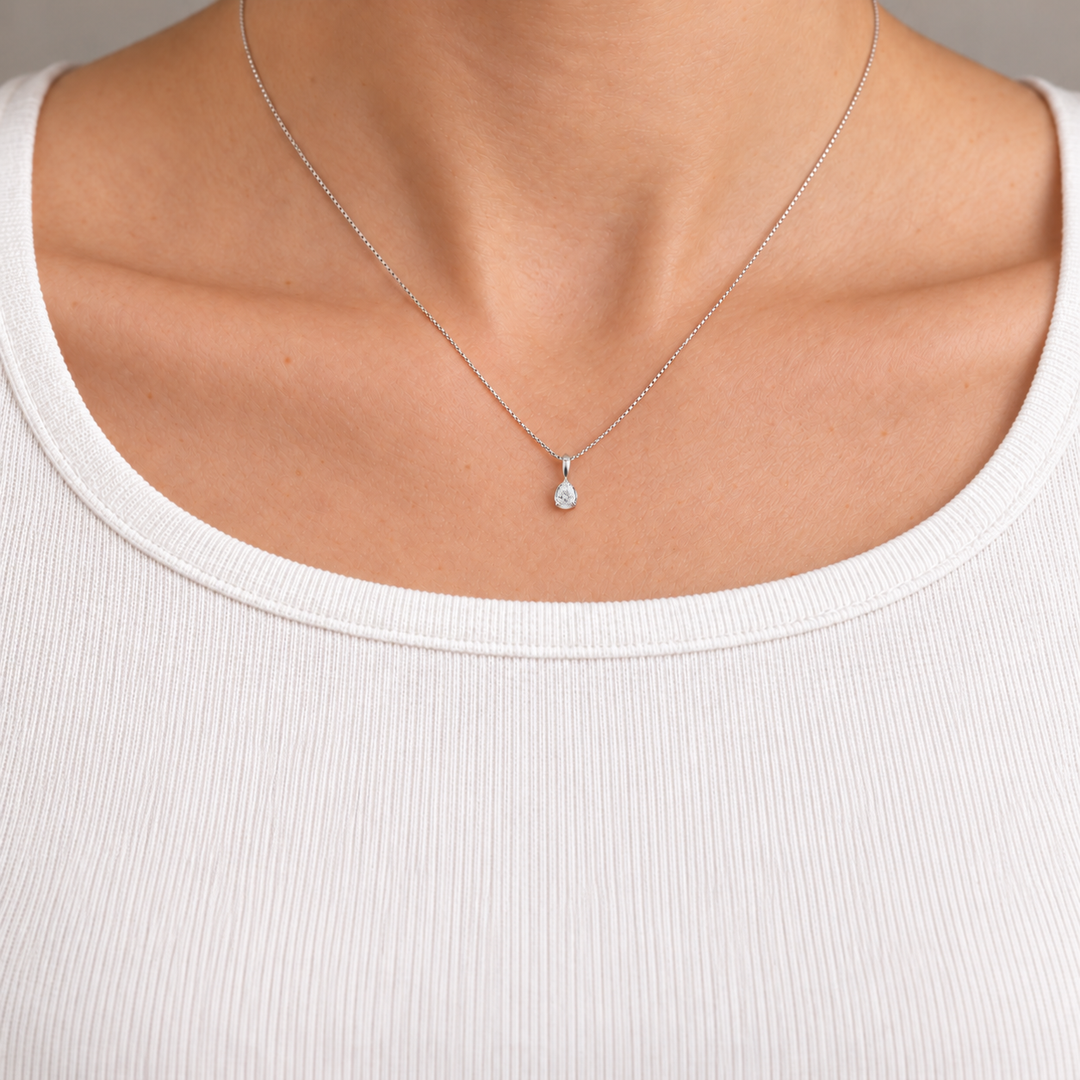 Pear Shape Natural Diamond Pendant 14K White Gold 0.39CTW