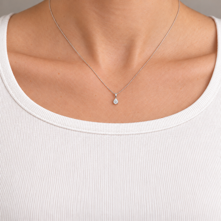 Pear Shape Natural Diamond Pendant 14K White Gold 0.39CTW