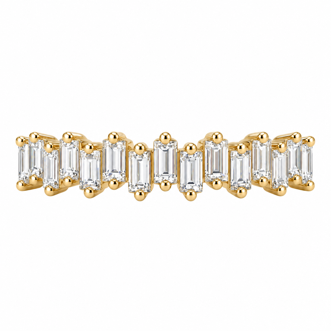14K yellow gold baguette diamond wedding band featuring 0.55CTW natural diamonds in an elegant graduated design.