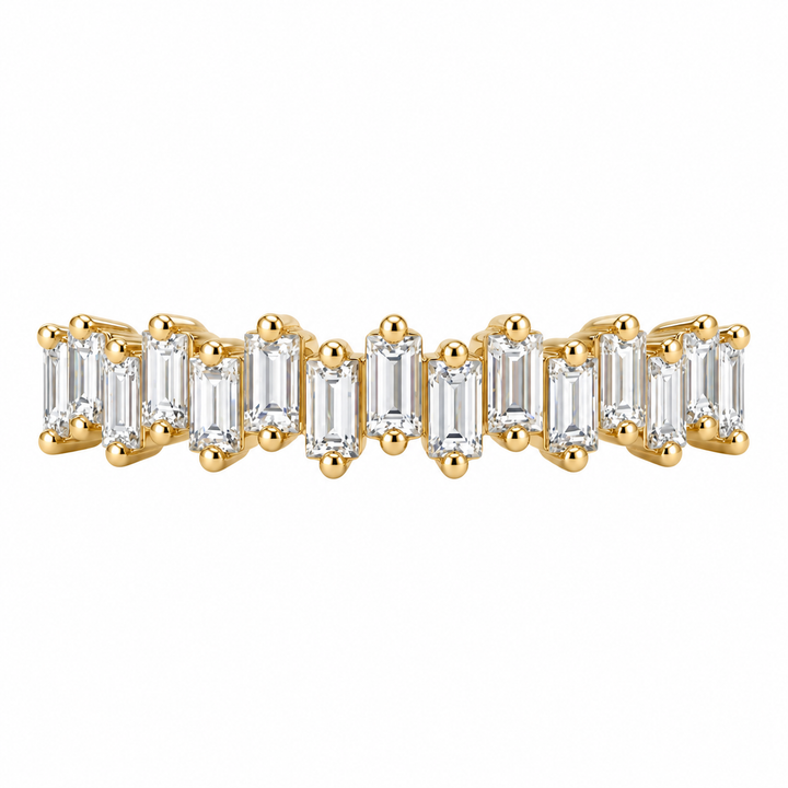 14K yellow gold baguette diamond wedding band featuring 0.55CTW natural diamonds in an elegant graduated design.