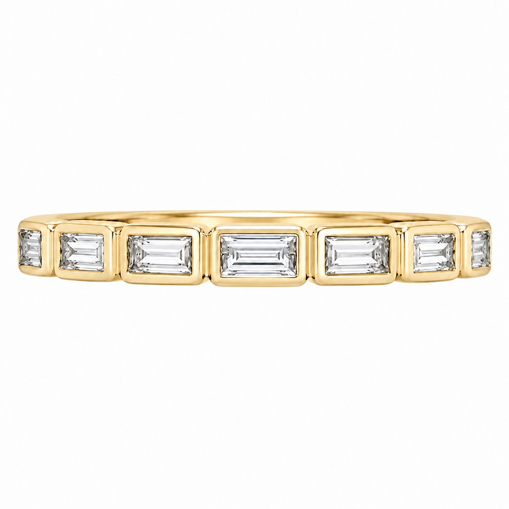 14K yellow gold bezel set baguette diamond band featuring 0.50CTW diamonds in an elegant, modern design.